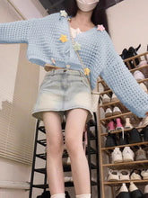 Load image into Gallery viewer, Gentle wind slimming off-shoulder ice silk v-neck sweater jacket
