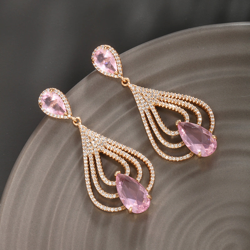 Inlaid Zirconia Gemstone Geometric Earrings