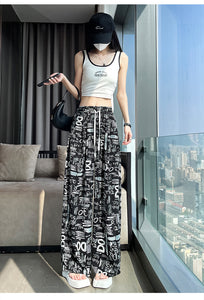 Printed wide-leg pants high waist straight leg mopping pants