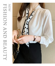 Load image into Gallery viewer, Spring and Autumn Slim Bow Lace Commuting Long Sleeve Shirt
