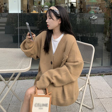 Load image into Gallery viewer, Solid color loose V-neck sweater jacket with lazy style design
