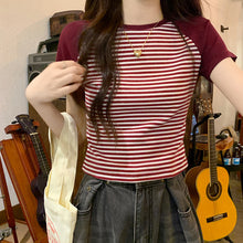 Load image into Gallery viewer, Retro Striped Raglan Cotton Sweet Girl Top

