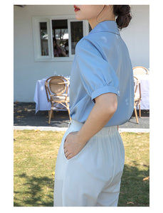 Chiffon V-neck professional-looking interview loose puff-sleeve shirt