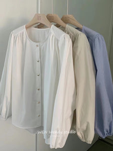 Design sense niche chic love button round neck long sleeve shirt