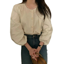 Load image into Gallery viewer, Design sense niche chic love button round neck long sleeve shirt
