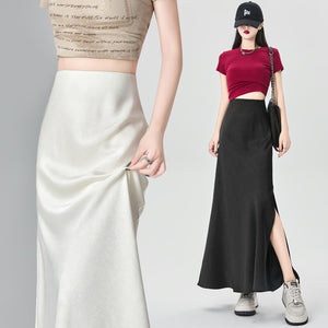 Satin dark pattern jacquard slimming and drapey A-line fishtail skirt