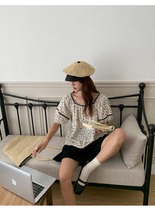 All-match embroidered lapel short-sleeved loose shirt