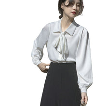 Load image into Gallery viewer, Lantern sleeve temperament autumn and winter bow shirt
