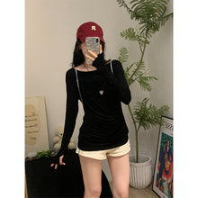 Load image into Gallery viewer, Slightly see-through slant-neck one-shoulder long-sleeved slim fit top
