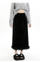 Load image into Gallery viewer, Velvet and furry autumn and winter style slit hip-hugging long skirt
