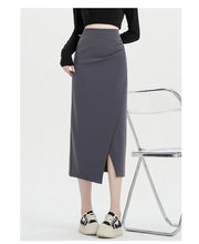 Load image into Gallery viewer, Autumn and winter niche irregular slit high-waisted hip-covering A-line skirt
