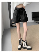 Load image into Gallery viewer, Washed leather A-line strap casual wide-leg shorts
