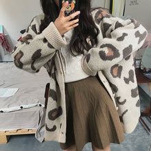 Load image into Gallery viewer, V-neck leopard print loose lazy style wool knitted cardigan jacket
