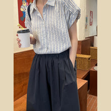 Load image into Gallery viewer, Striped short-sleeved petite design niche small flying sleeve shirt
