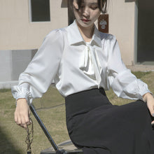 Load image into Gallery viewer, Lantern sleeve temperament autumn and winter bow shirt
