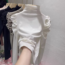 Load image into Gallery viewer, Commuting Retro Puff Sleeve Half Turtle Neck Long Sleeve Top
