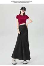 Load image into Gallery viewer, Satin dark pattern jacquard slimming and drapey A-line fishtail skirt

