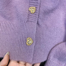 Load image into Gallery viewer, Sweet taro purple bow knitted open jacket
