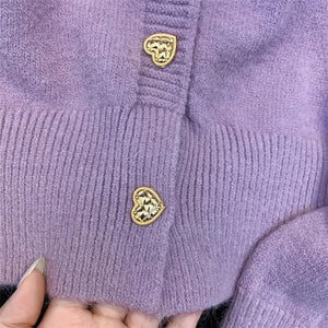 Sweet taro purple bow knitted open jacket