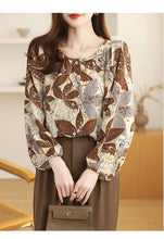 Load image into Gallery viewer, Floral round neck chiffon nine-quarter sleeve retro printed shirt
