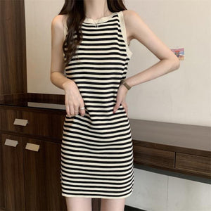 Women's New Temperament Stripes Thin Knitted Dress