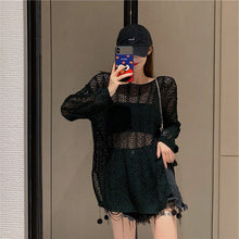 Load image into Gallery viewer, Hollow thin slouchy long-sleeved sun protection knitted blouse
