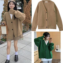 Load image into Gallery viewer, Solid color loose V-neck sweater jacket with lazy style design
