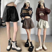 Load image into Gallery viewer, Washed leather A-line strap casual wide-leg shorts
