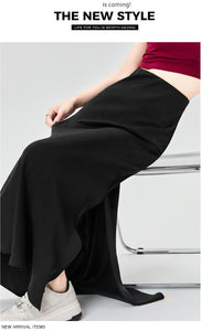 Satin dark pattern jacquard slimming and drapey A-line fishtail skirt