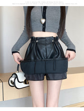 Load image into Gallery viewer, PU leather workwear drawstring high waist slim A-line skirt
