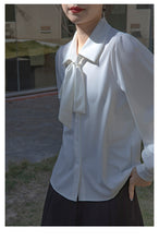 Load image into Gallery viewer, Lantern sleeve temperament autumn and winter bow shirt
