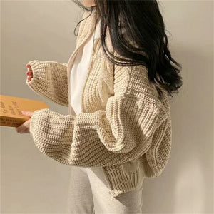 Retro lazy loose zippered twist sweater jacket