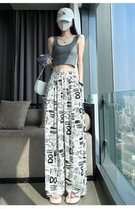 Printed wide-leg pants high waist straight leg mopping pants