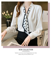 Load image into Gallery viewer, Spring and Autumn Slim Bow Lace Commuting Long Sleeve Shirt
