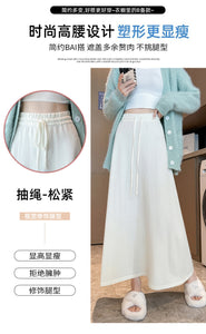 Drawstring tie slimming soft waxy knitted skirt