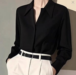 Fashion retro beautiful wine red lapel long sleeve shirt