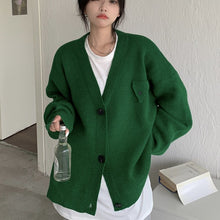 Load image into Gallery viewer, Solid color loose V-neck sweater jacket with lazy style design
