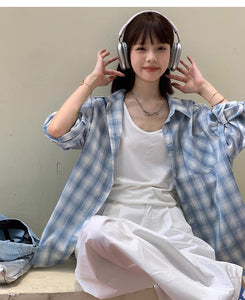 Plaid Spring and Autumn Lazy Style Temperament Sunscreen Shirt Jacket