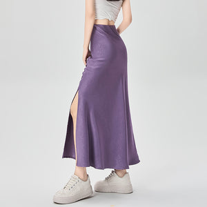 Satin dark pattern jacquard slimming and drapey A-line fishtail skirt