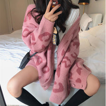Load image into Gallery viewer, V-neck leopard print loose lazy style wool knitted cardigan jacket
