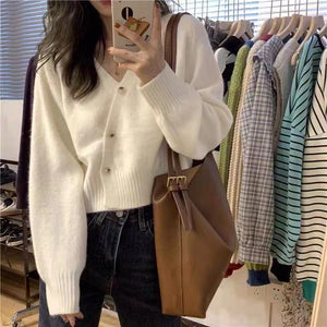 V-neck design, loose, lazy and chic niche short knitted top