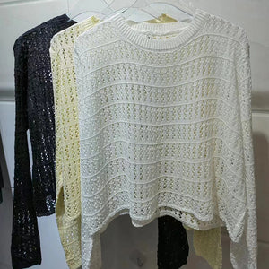 Hollow loose, slimming outer long-sleeved sweater