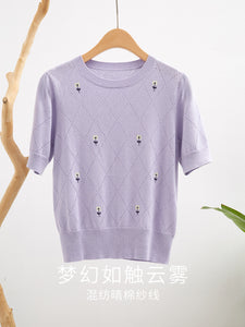 2023 spring and summer round neck half-sleeved knitted sweater