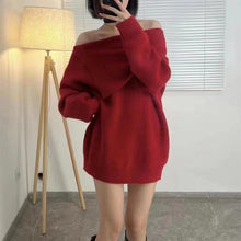 Load image into Gallery viewer, Loose, lazy and versatile one-shoulder mid-length sweater dress
