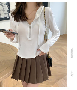 Loose Hooded Spring Zip Bottom Sweatshirt