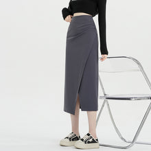 Load image into Gallery viewer, Autumn and winter niche irregular slit high-waisted hip-covering A-line skirt
