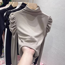 Load image into Gallery viewer, Commuting Retro Puff Sleeve Half Turtle Neck Long Sleeve Top
