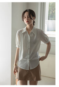 Chiffon V-neck professional-looking interview loose puff-sleeve shirt
