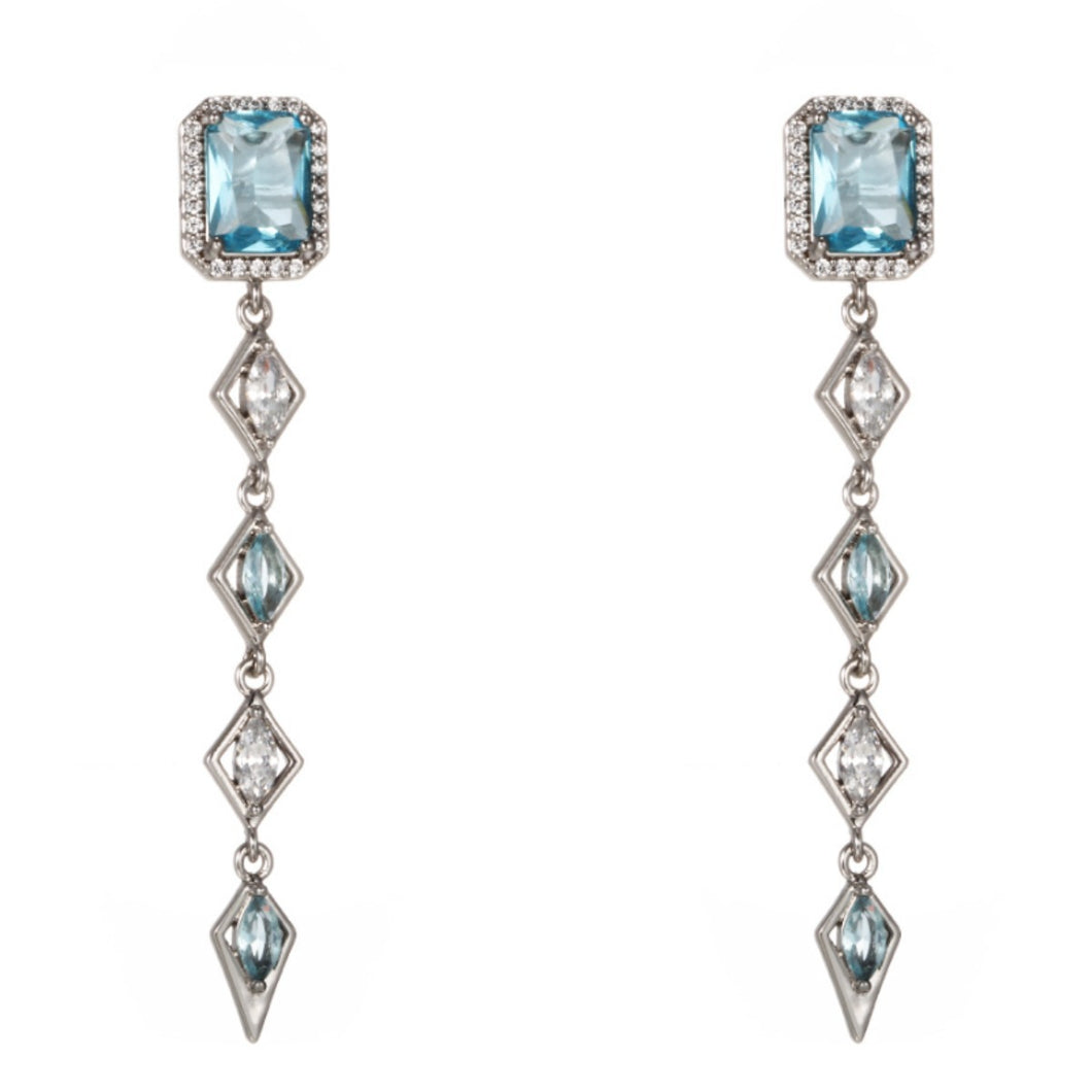 New Long Aquamarine Square Earrings
