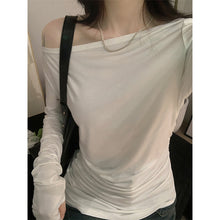 Load image into Gallery viewer, Slightly see-through slant-neck one-shoulder long-sleeved slim fit top
